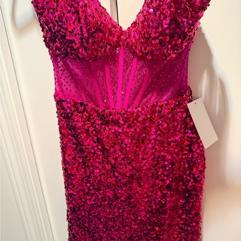 Sparkling Pink Strapless Sequin Dress - Picture 2 of 5